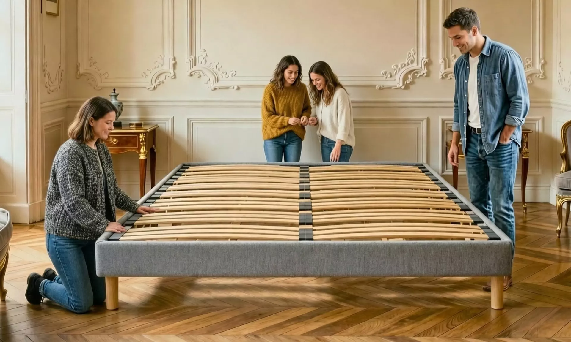 Base letto a doghe in legno di abete