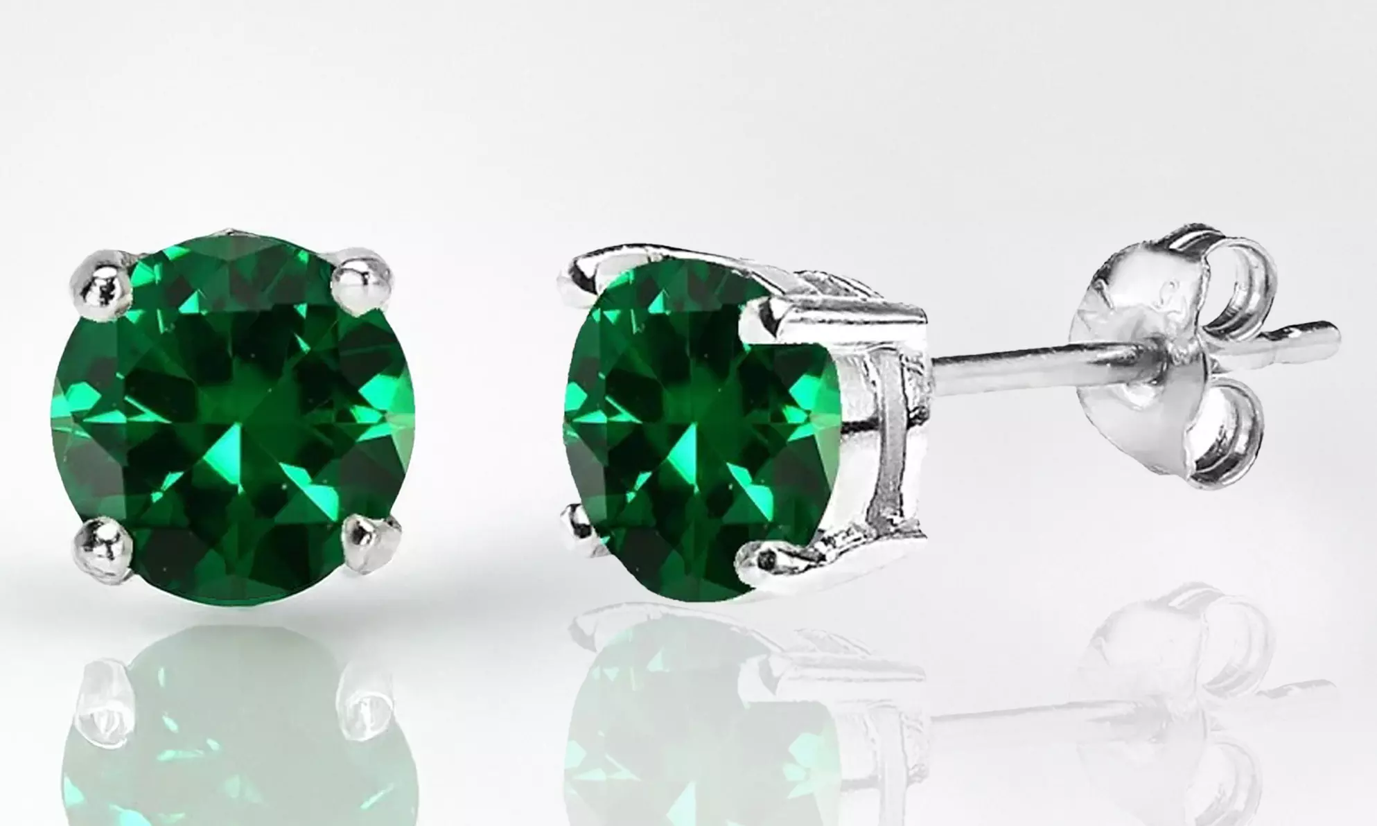 Paris Jewelry White Gold Plated Round 6mm Emerald Stud Earrings - Primary Image
