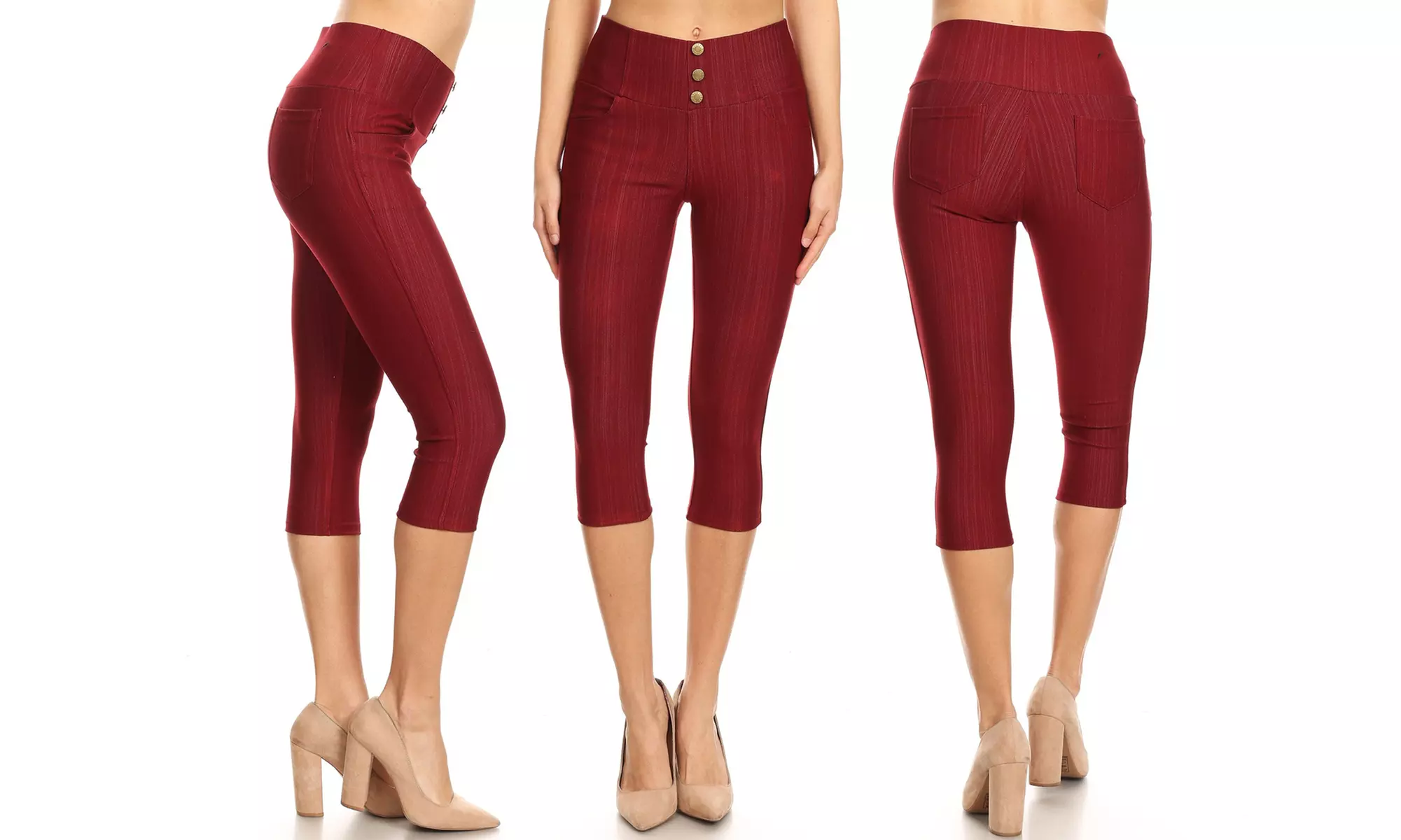 Women's Knit Denim Capri Pants Stretch Pull-On  Jegging Also In Plus Size