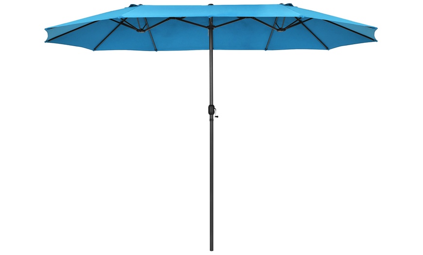Image 4: Costway 15FT Patio Double-Sided Umbrella Crank Outdoor Garden Market Sun Shade