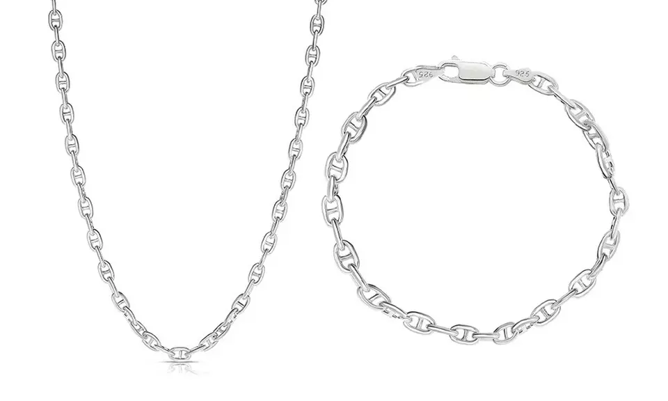 925 Sterling Silver 5.5MM Mariner Anchor Link Chain Necklace & Bracelet Italy