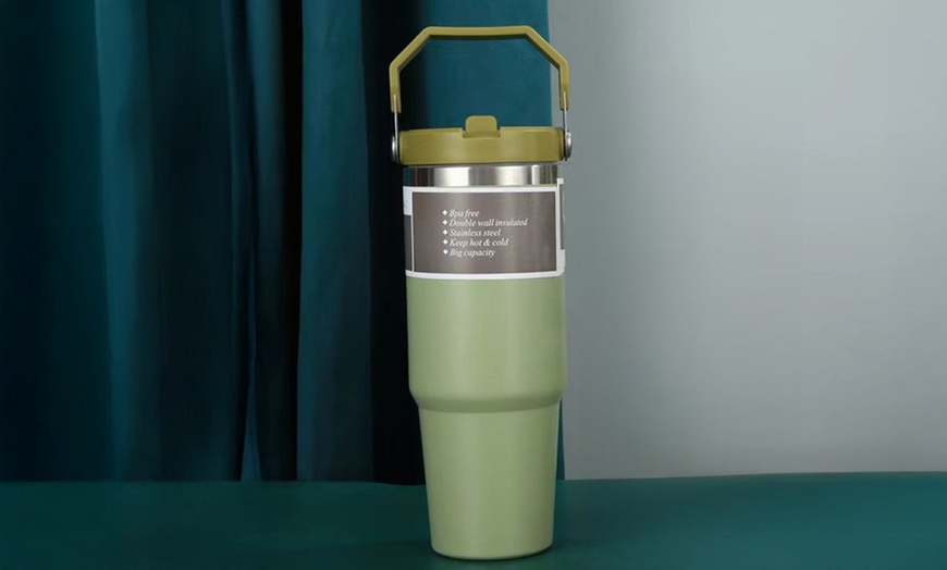 Image 9: Portable Stainless Steel Cup with Hidden Straw and Handle