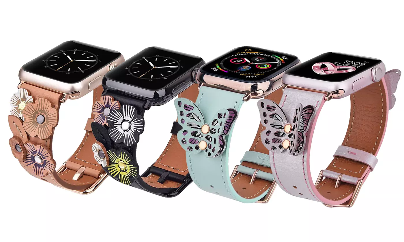 Genuine Leather Floral or Butterfly Rivets Band for Apple Watch Series 1, 2, 3, 4, 5 - Primary Image