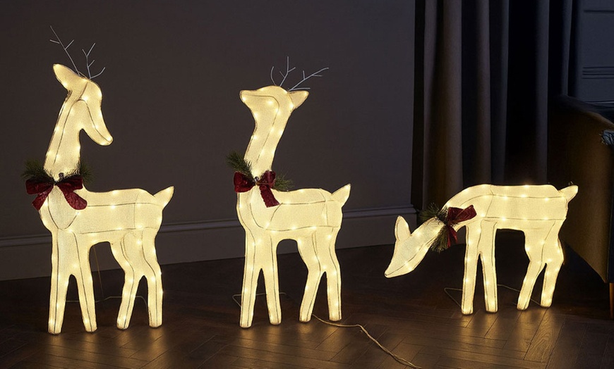 Image 2: Neo Set of 3 LED Lighted Reindeer Christmas Decorations