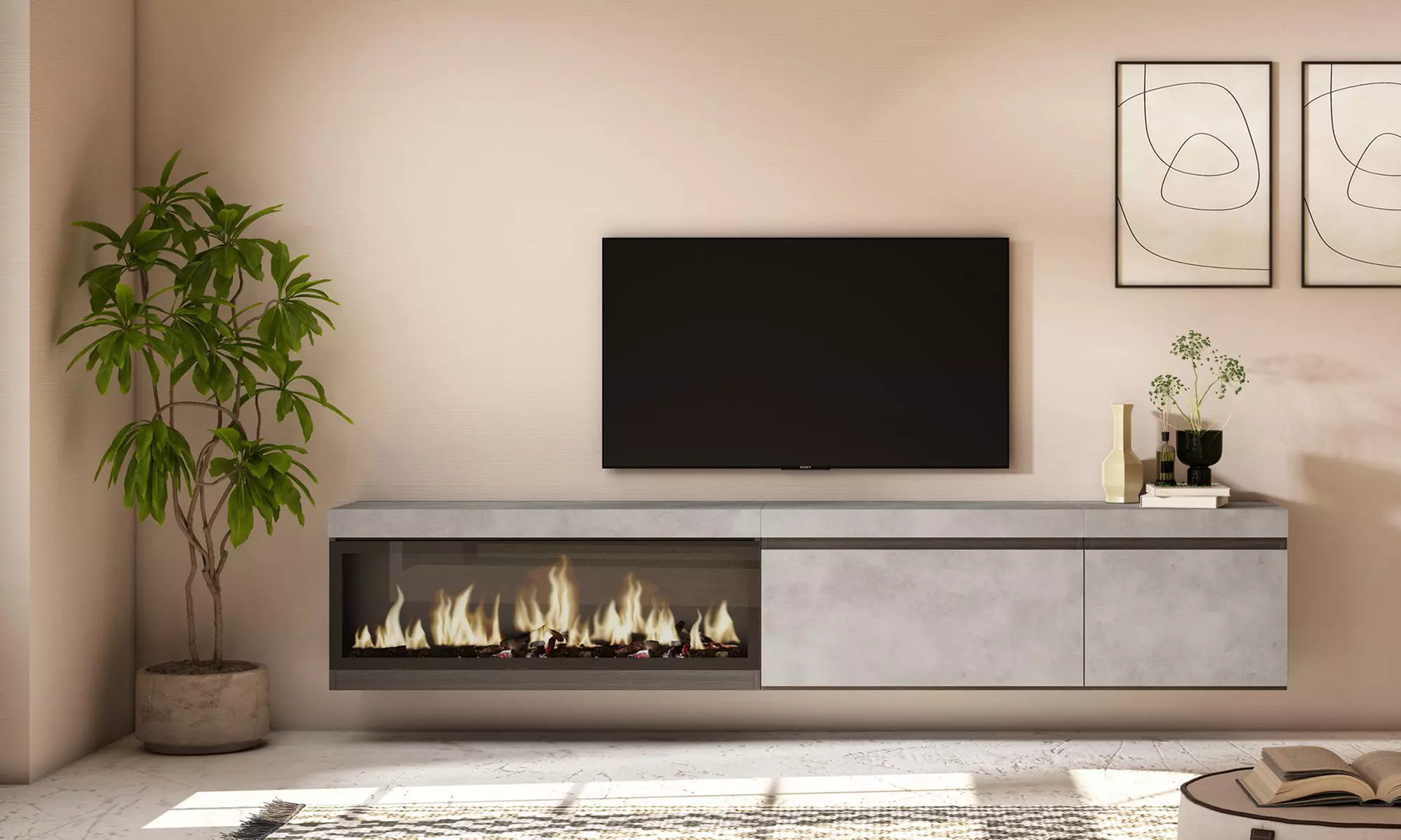 Meuble TV suspendu avec grande capacité de rangement