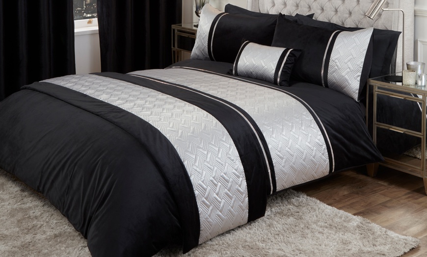 Image 1: Capri Velvet Touch Duvet Set with Diamante Trim