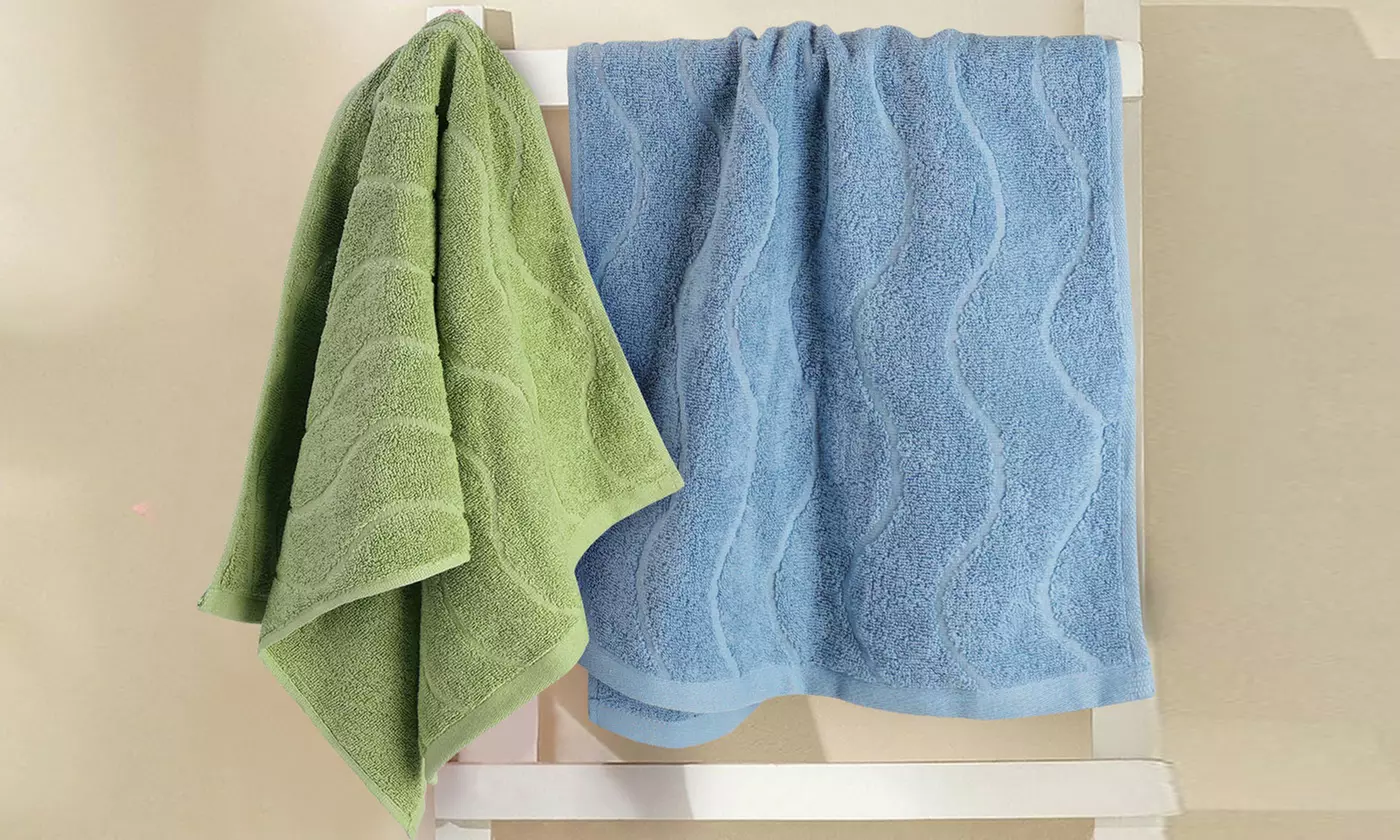  Set of Two SixtyShadesofGrey Wavy Striped Jacquard Cotton Hand Towels