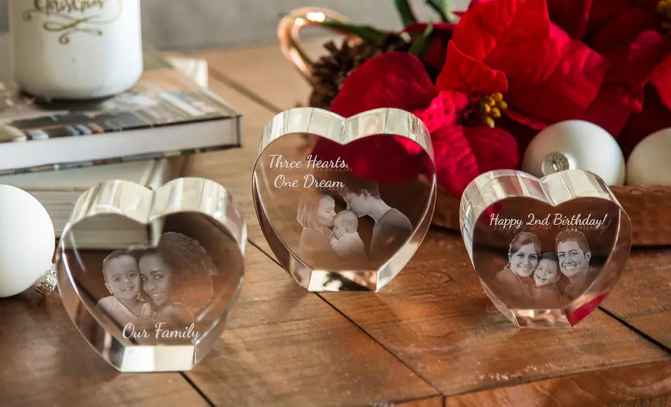 Valentine's Day Heart Shaped 3D Photo Crystal Gifts - 3D Laser Gifts (Up to 70% Off). XL, Large, or Medium Sizes  - Primary Image