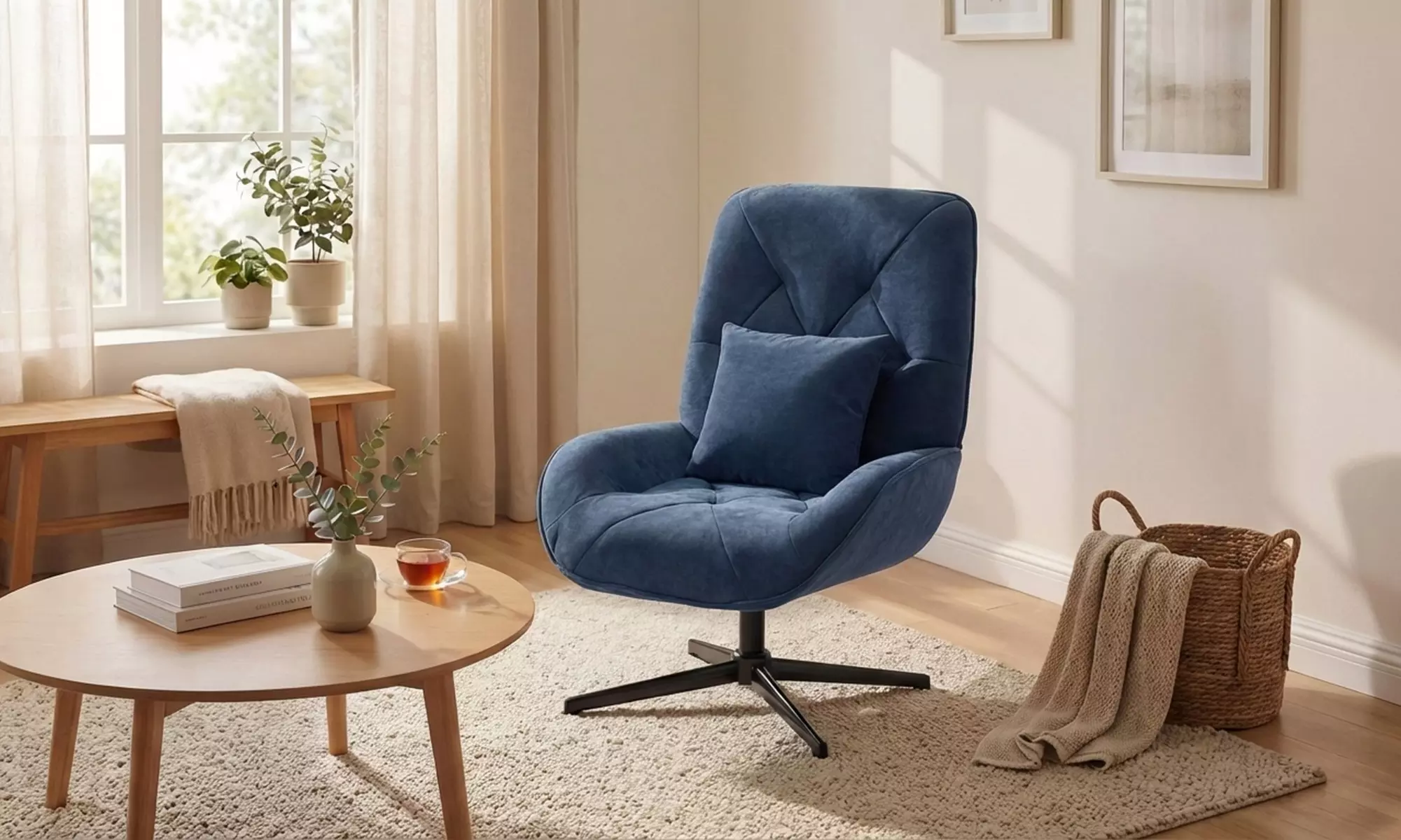 HOMCOM 360° Swivel Chenille Accent Chair with Lumbar Pillow