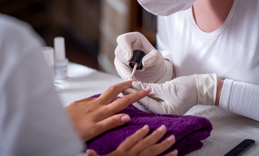 Image 1: Classic & Gelish Manicure-Pedicure w/ Hair Wash, Blowdry & Spa Add-Ons