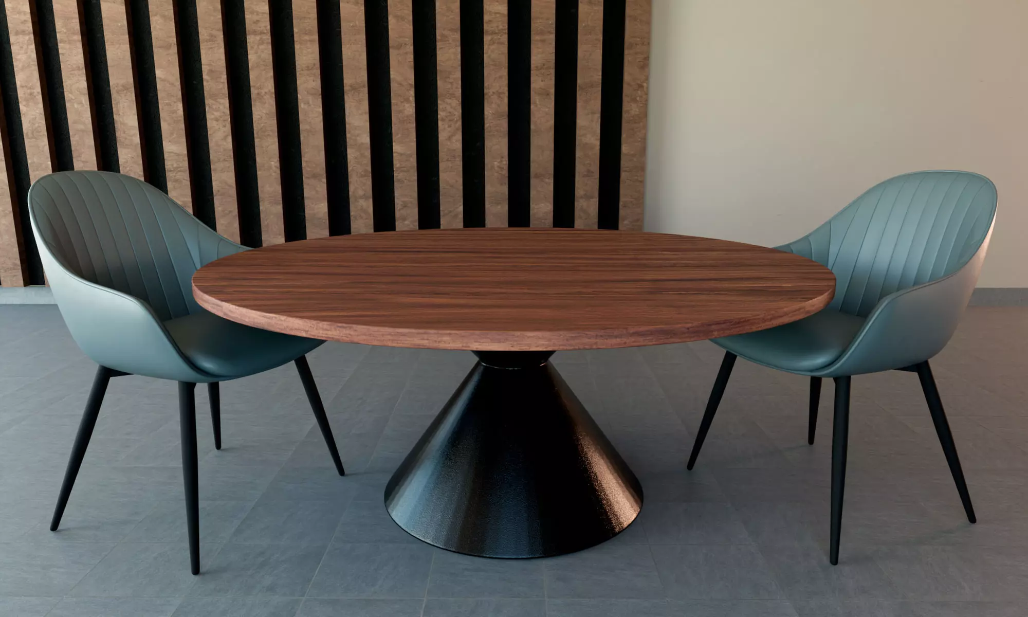 Tavolo rotondo con base a doppio cono