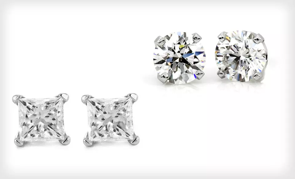 Princess- or Round-Cut Diamond Stud Earrings (Up to 55% Off). Eight Options Available. Free Shipping and Free Returns. - Primary Image