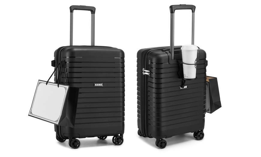Image 5: 1x oder 2x Kono Hartschalen-Reisekoffer mit Getränkehalter