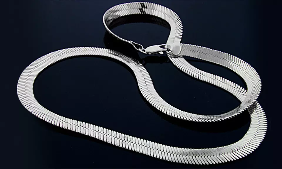 Unisex Italian Herringbone Chain Necklace in Sterling Silver - Primary Image