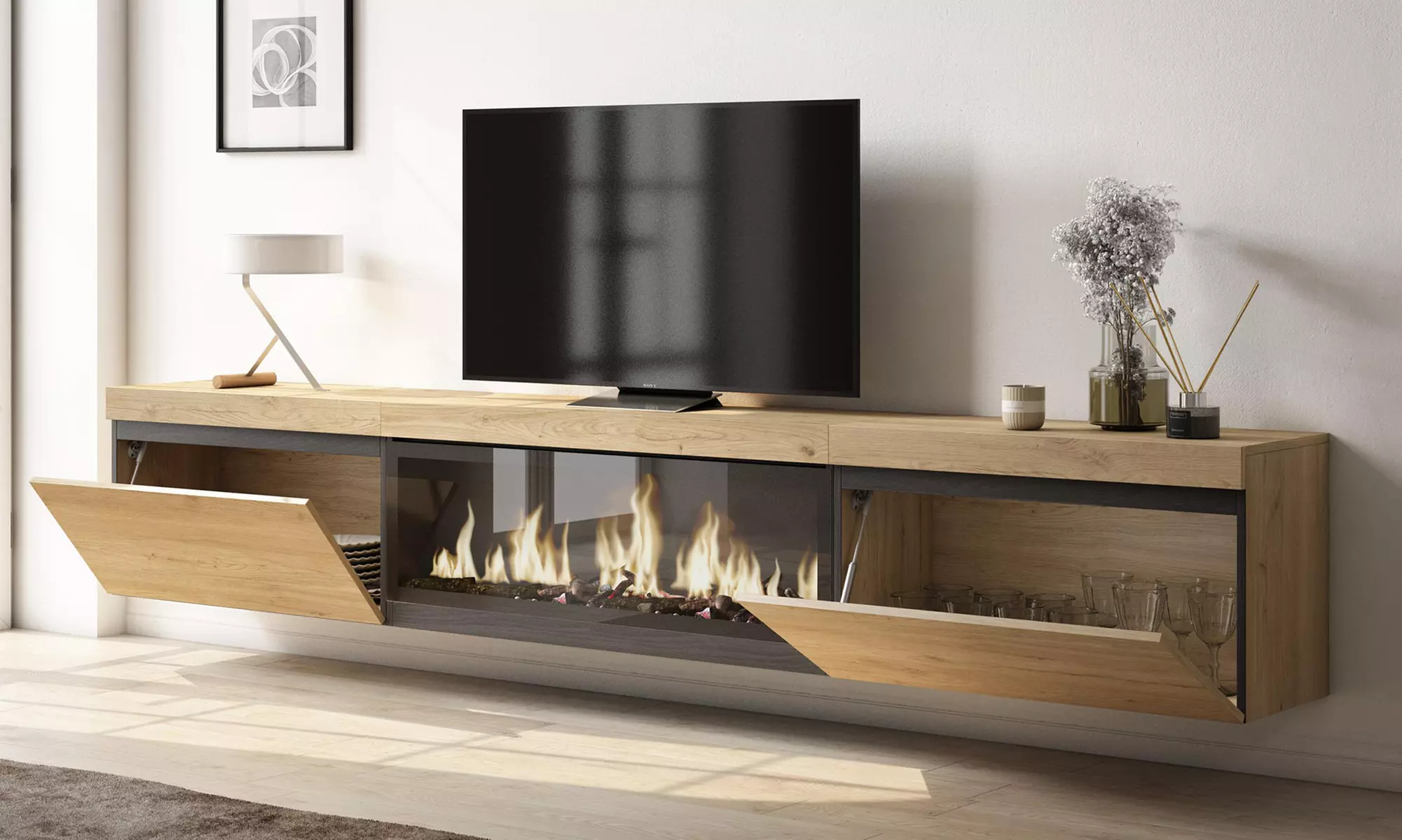 TV-Möbel opt. mit elektrischem Kamin