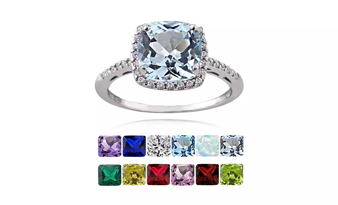 Cushion-Cut Gemstone and Cubic Zirconia Ring in Sterling Silver - Primary Image