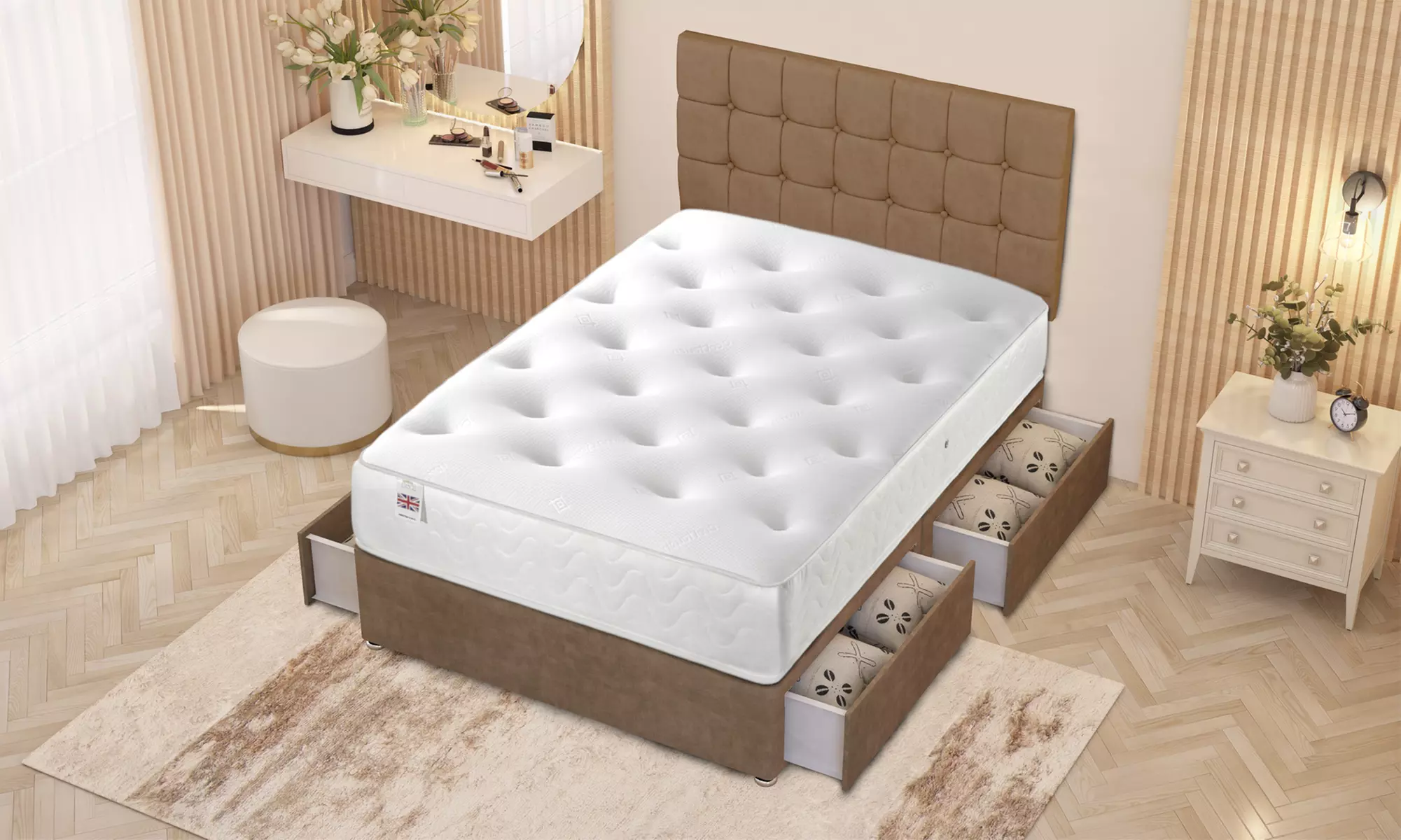 Somnior Cube Velvet Divan Bed Set with Memory Foam Mattress