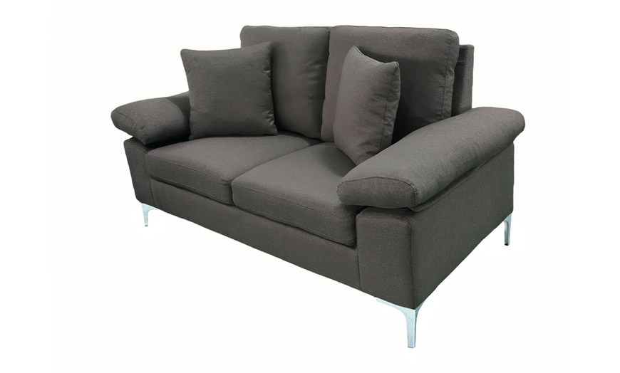 Image 3: Two Seater Sofa Grey Fabric Couch with Cushion