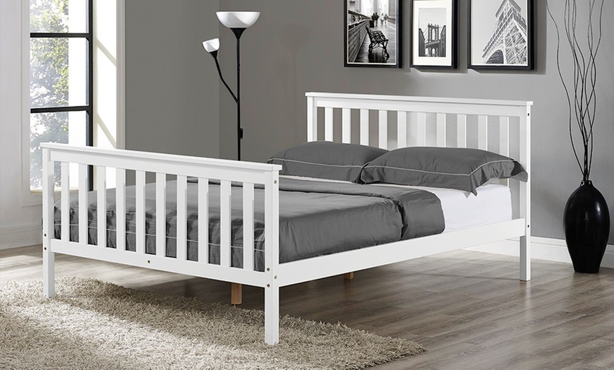 Image 1: Portland White Wooden Bed