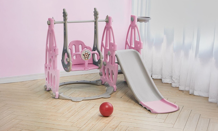 Image 2: 4-in-1 Toddler Playset with Slide, Swing, Climber and Basketball Hoop