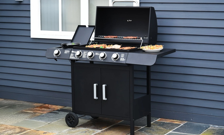 Image 5: Outsunny 4-in-1 Portable Gas BBQ with Four Stainless Steel Burners