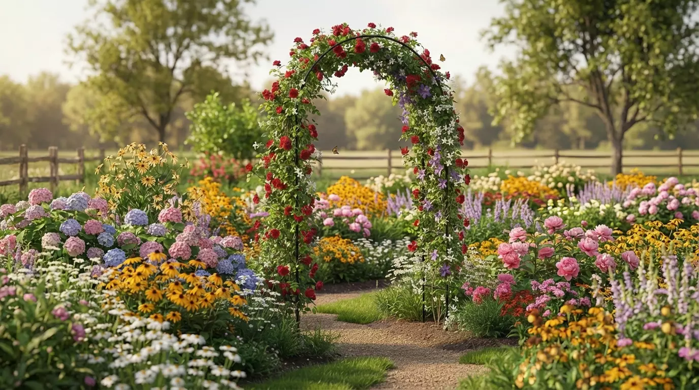Arco da giardino in metallo verde per rose e piante rampicanti