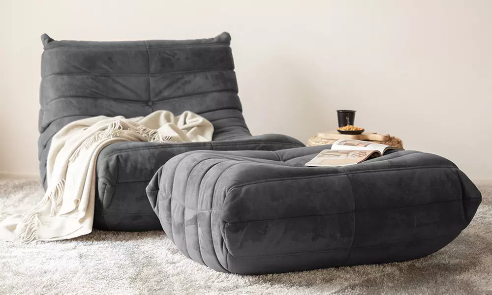 Home Deluxe Relaxsessel mit Hocker in Beige oder Anthrazit - Primary Image