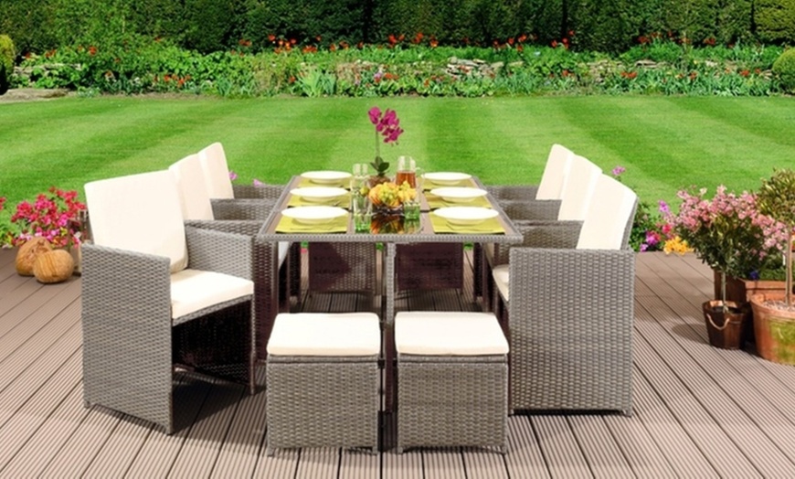 Image 2: 9 or 11 Piece High Back Rattan-Effect Cube Dining Set