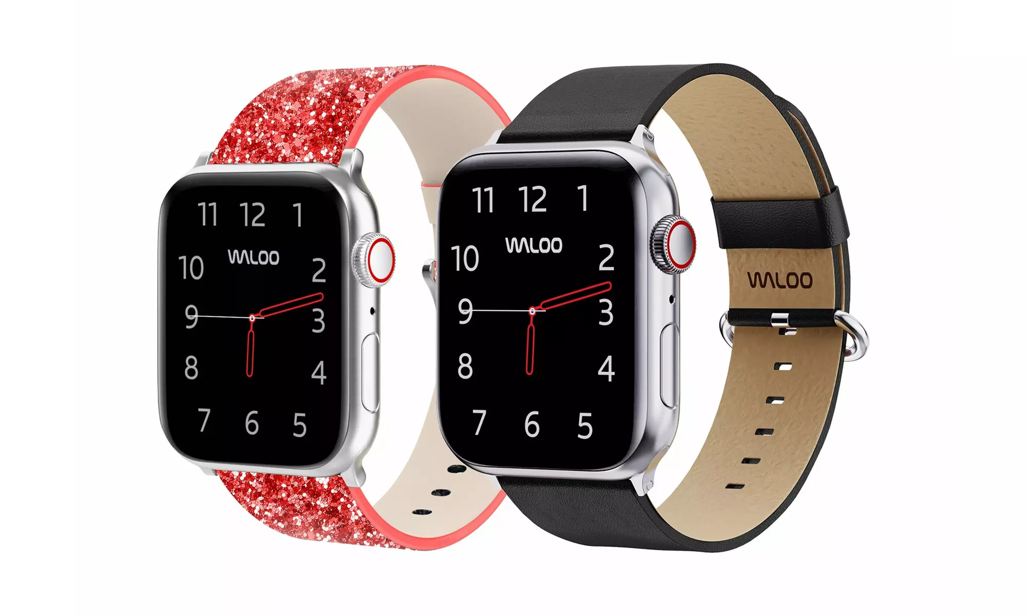 Waloo 2 Pack Leather Bling & Leather Grain Apple Watch Bands