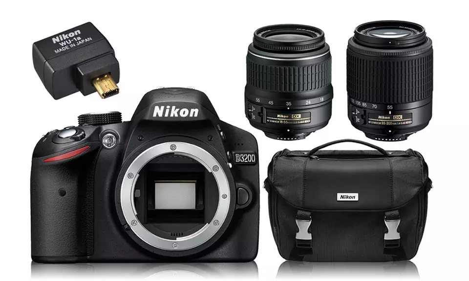Nikon D3200 24.2MP 1080p DSLR with Two Lenses, Case, and Wireless Mobile Adapter (Manufacturer Refurbished) - Primary Image