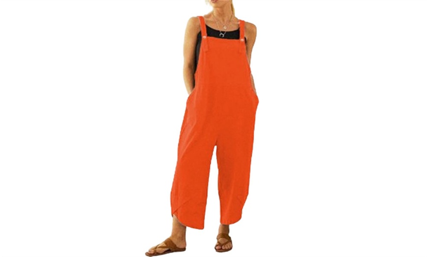 Image 5: Women's Cotton Blend Casual Wide Leg Jumpsuit with Pockets