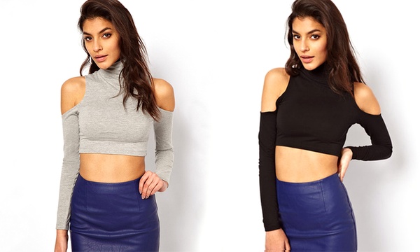 open shoulder crop top