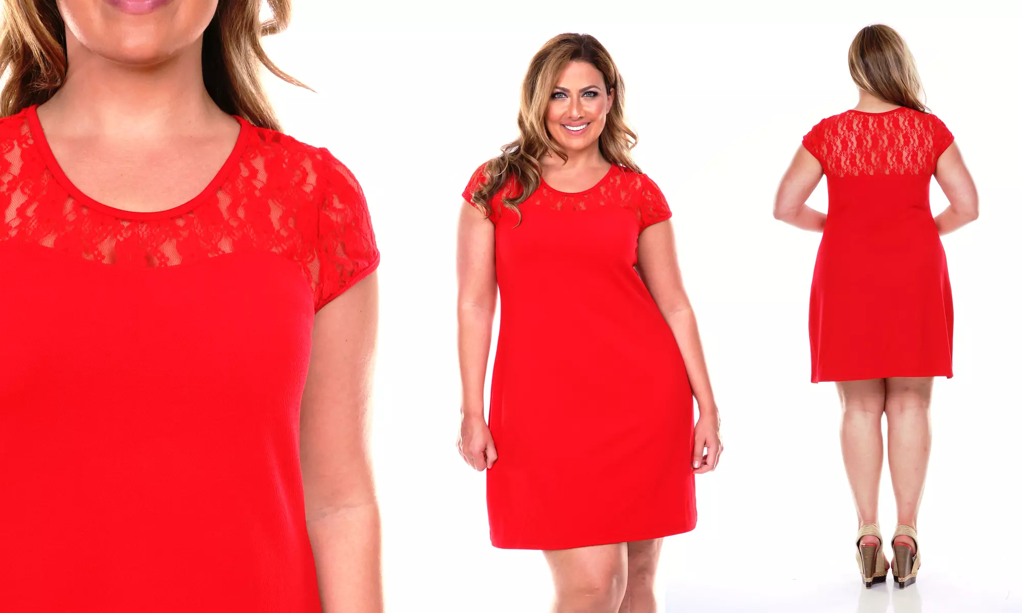 White Mark Lace Neckline Plus-Size Dresses - Second Medium