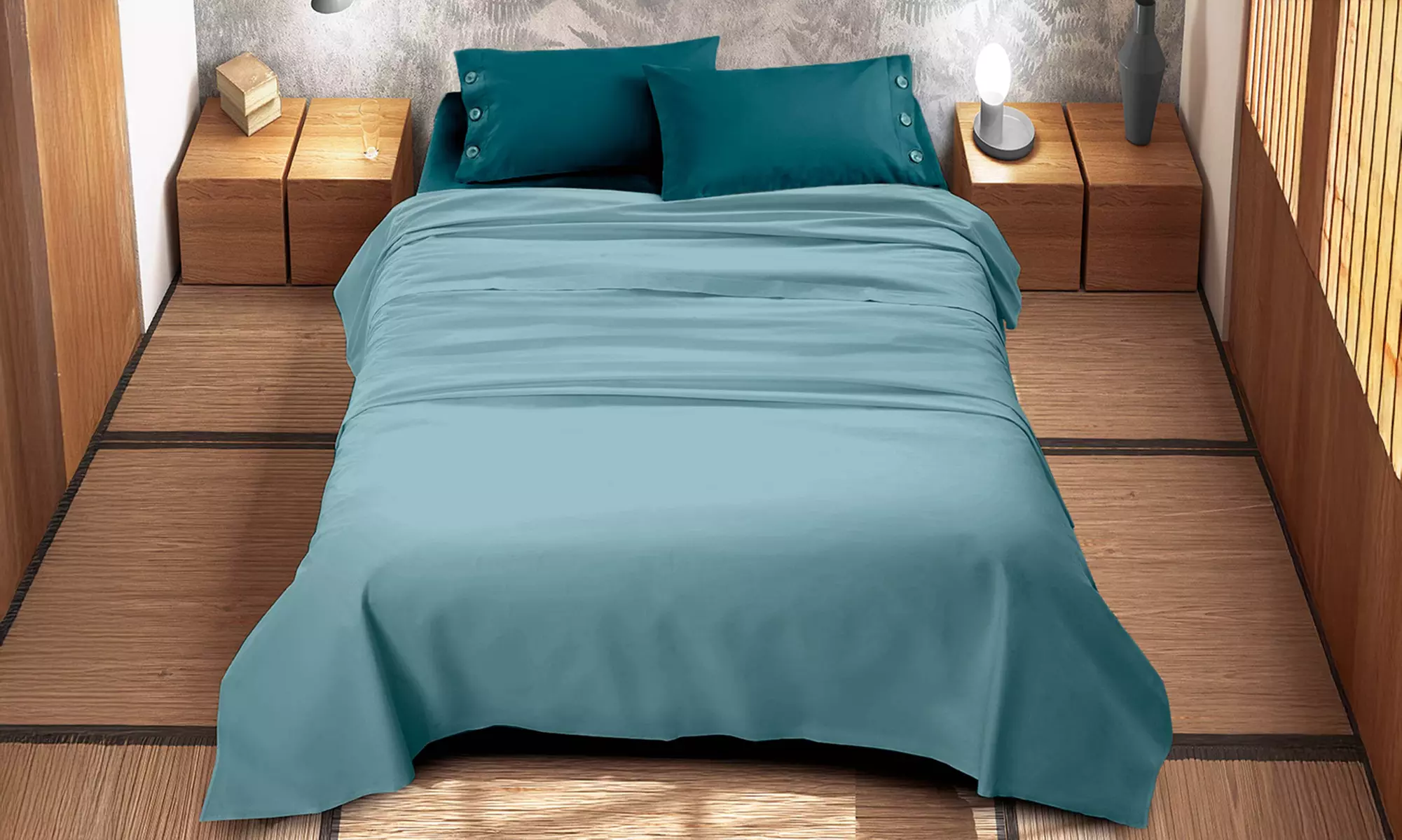 Completo lenzuola bicolore matrimoniale in cotone