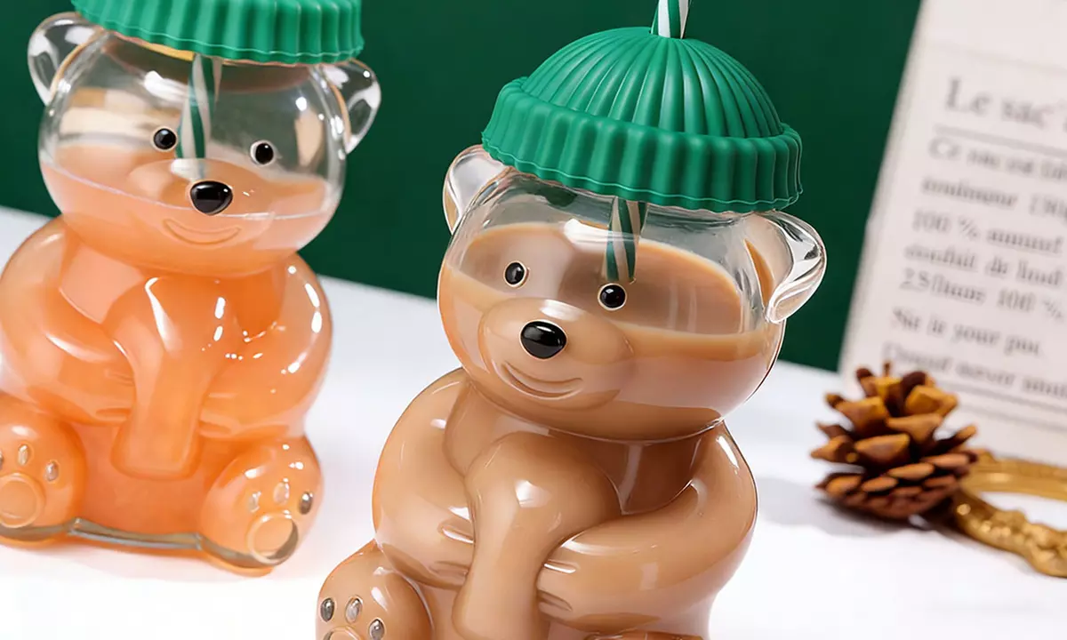 Barista-Teddybär-Glas mit Deckel & Strohhalm - Primary Image