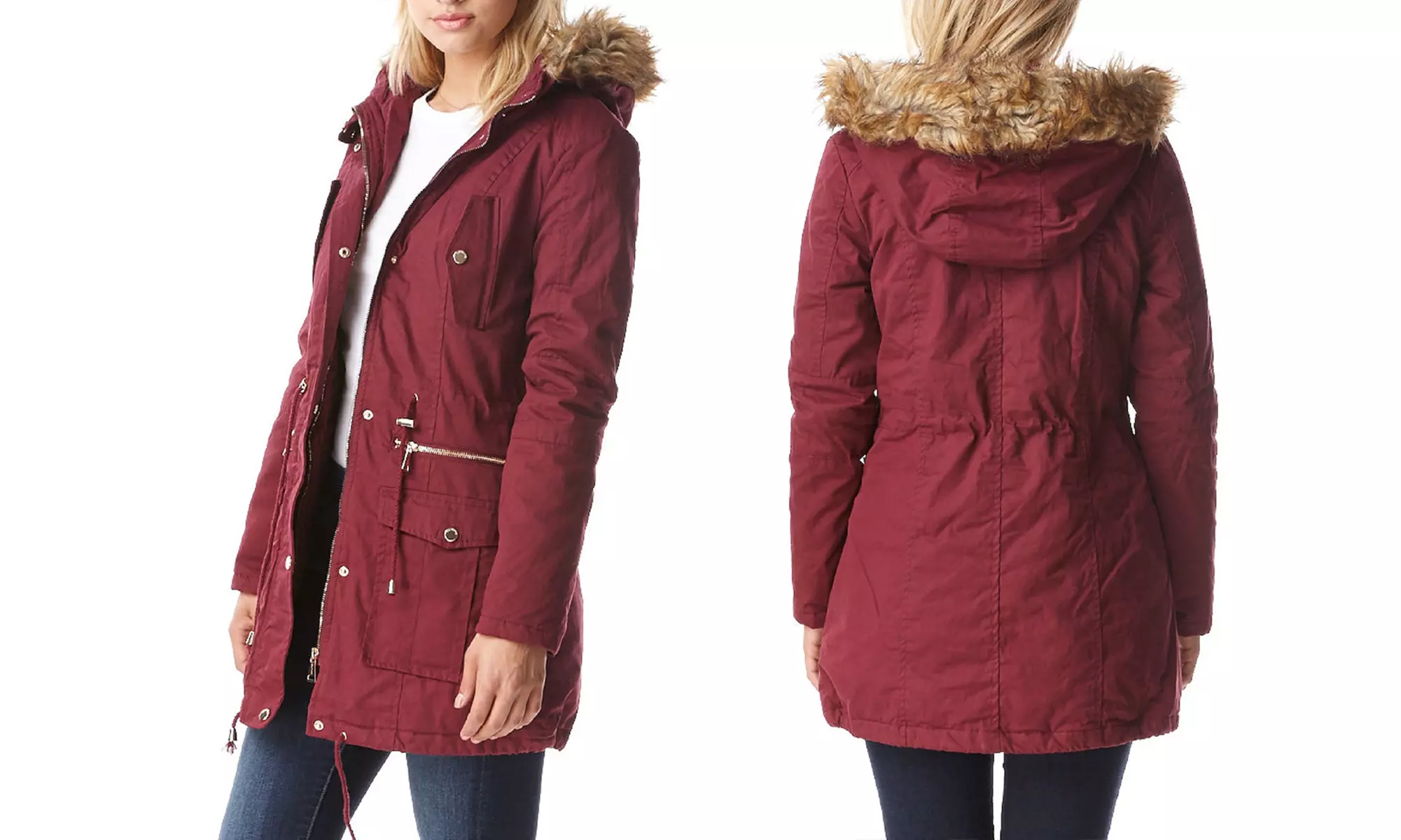 Women's Sherpa-Lined Cotton Parka Jacket with Hood - Second Medium