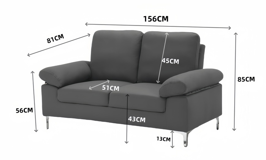 Image 4: Two Seater Sofa Grey Fabric Couch with Cushion