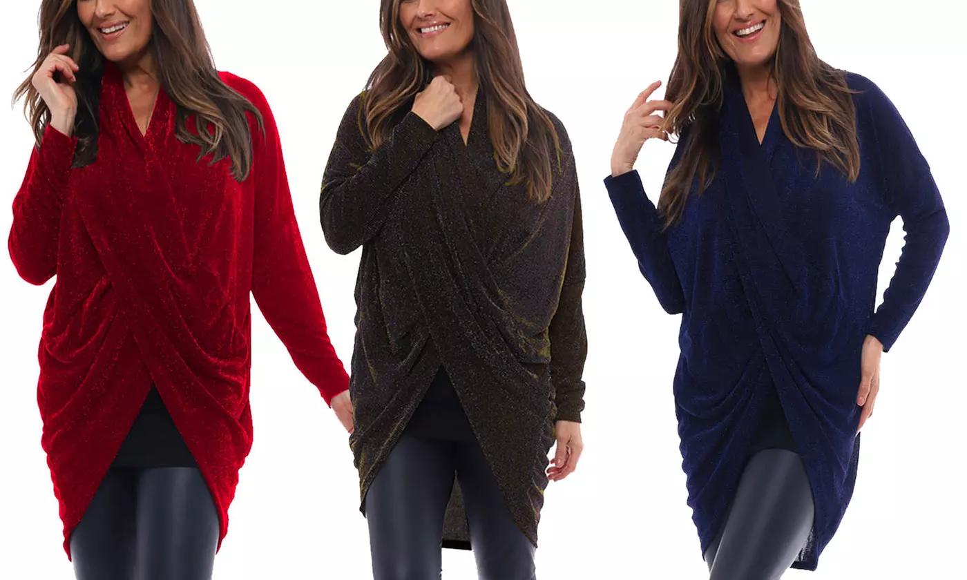 Wrapover Lurex Glitter V-Neck Top