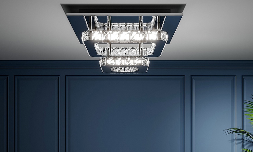 Image 1: Crystal LED Semi-Flush Ceiling Light with Chrome Finish