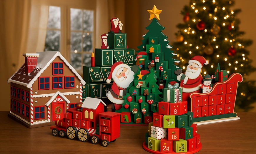 Image 1: Calendario dell'Avvento natalizio in legno Bakaji