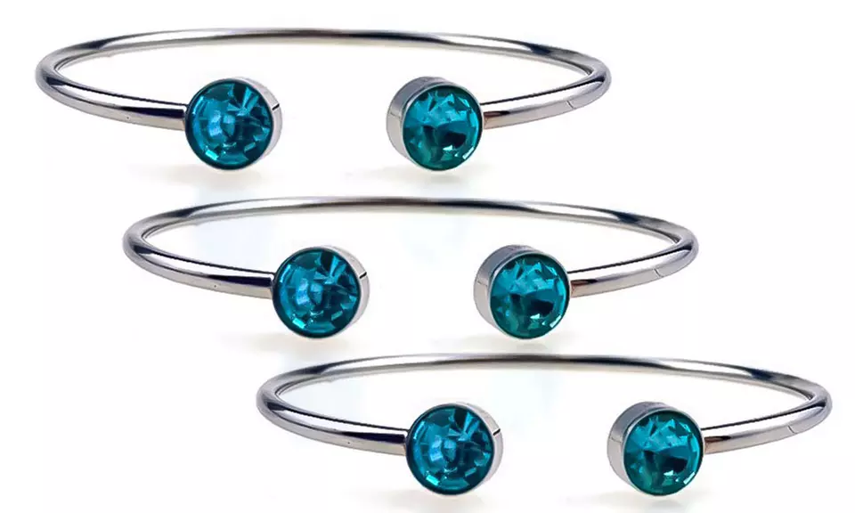 White Gold Plated Silver Round Blue Zircon Stackable Bangle Bracelet In 24k Gold