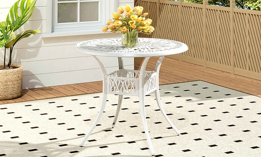 Image 4: Garden Outdoor Cast Aluminum Vintage Bistro Table 