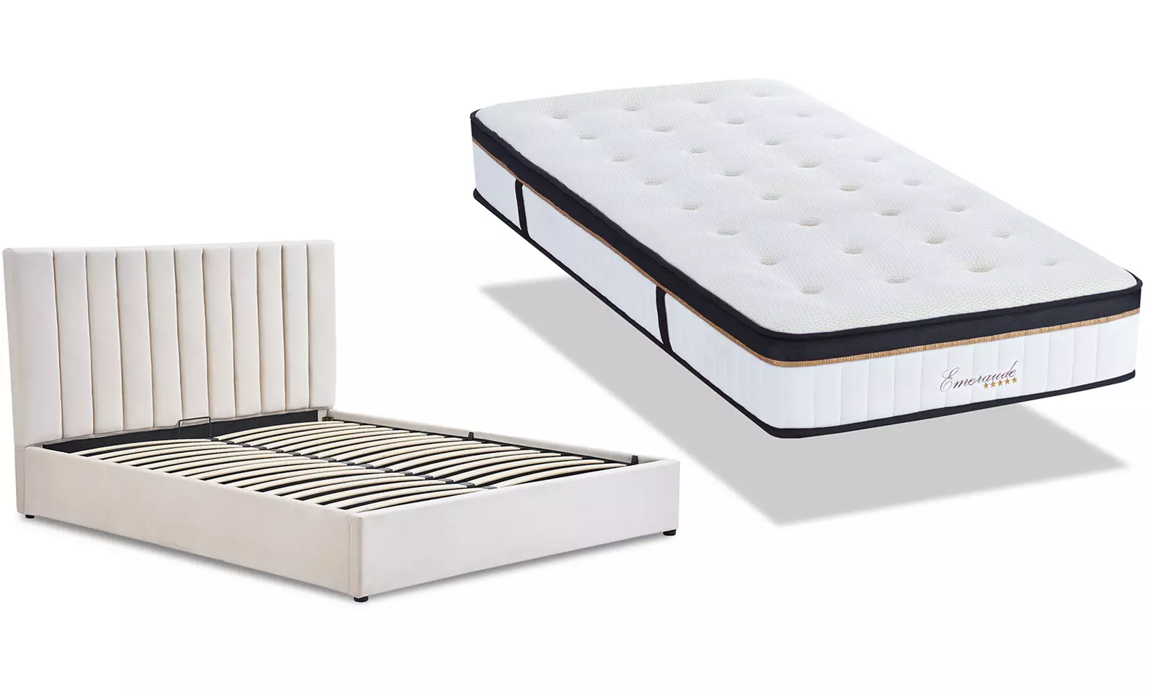 Lit coffre Giulia en velours beige, Maison Aubertin