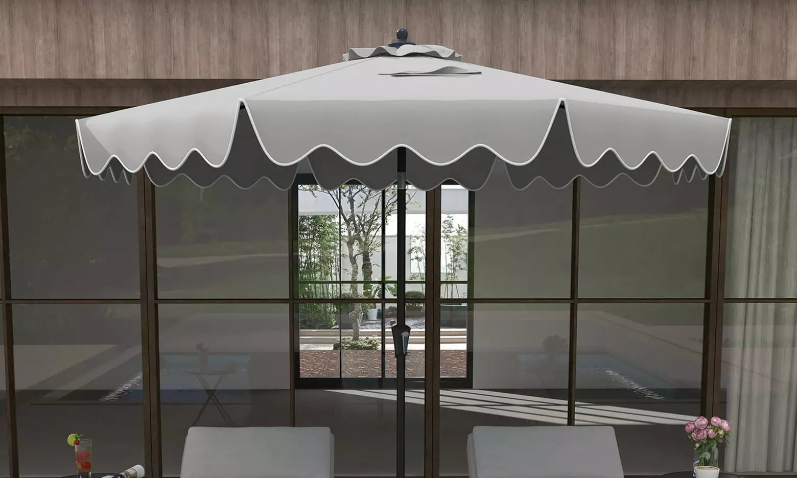 Costway 9 ft Patio Umbrella Two-Tier Market Table Umbrella Sun-Protective Canopy