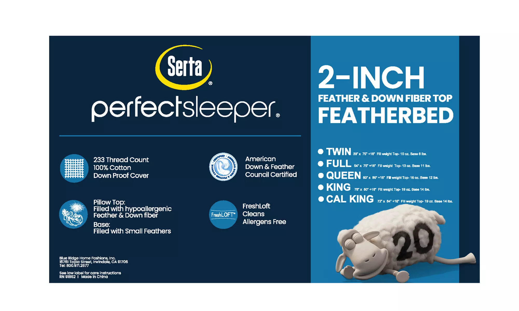 Serta 2" Feather and Down Fiber Mattress Topper - Second Medium