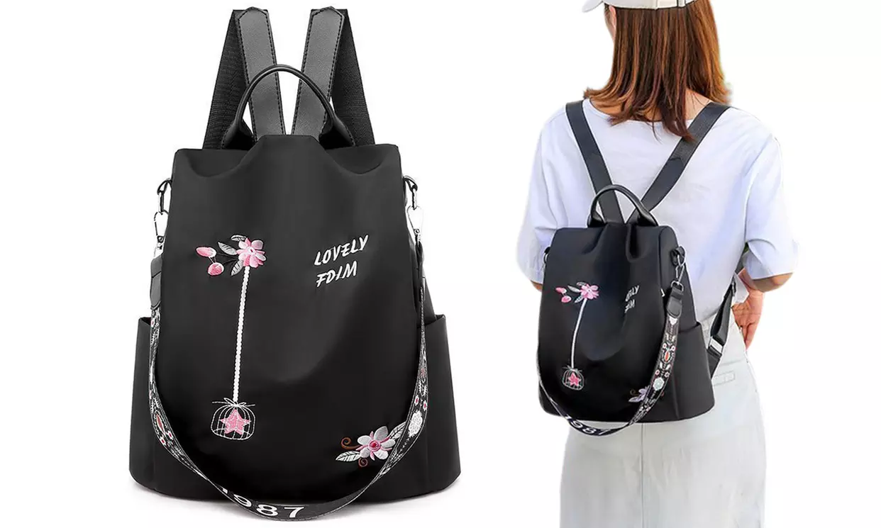 Women's Floral Embroidered Anti-Theft Backpack