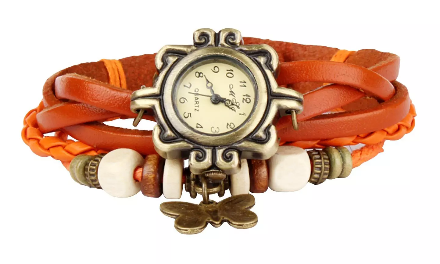 Women's Vintage Bohemian Vegan Leather Watch  (Charm And Color Choices)