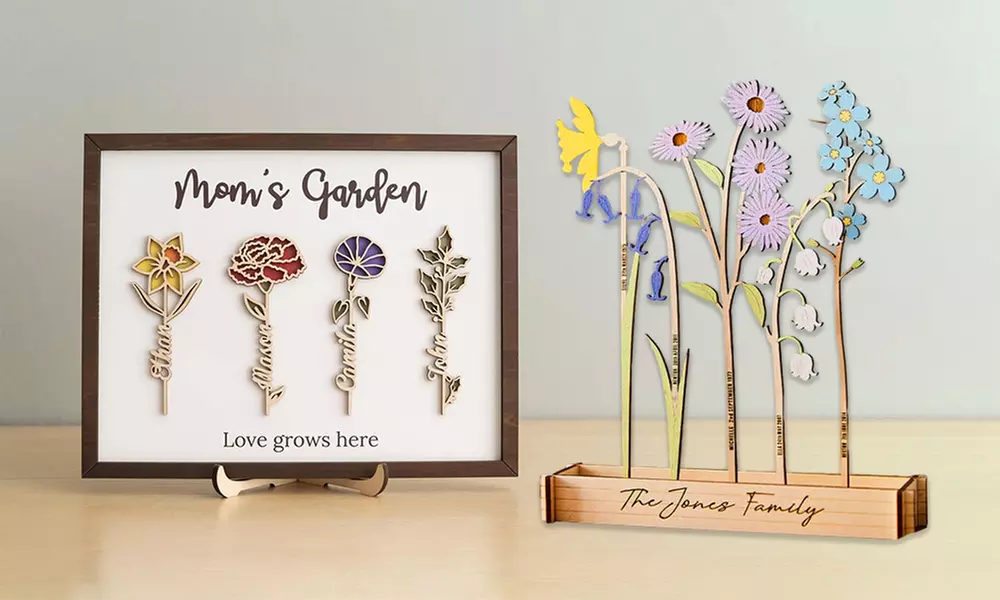 One or Two Personalized Wooden Family Birth Flowers by Justyling