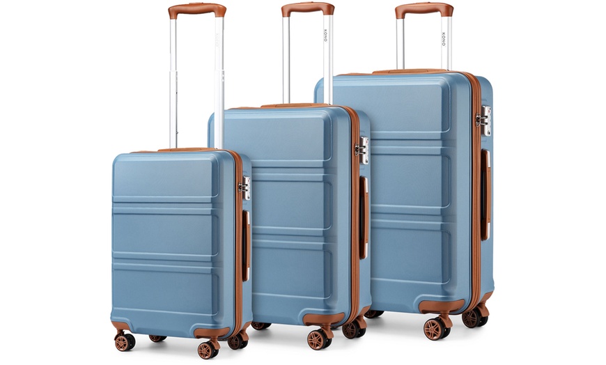 Image 3: KONO 20+24+28 Inch Grayish Blue ABS Hard Shell Suitcase with TSA Lock