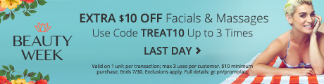 EXTRA $10 OFF Facials & Massages. Use Code TREAT10 Up to 3 Times. LAST DAY